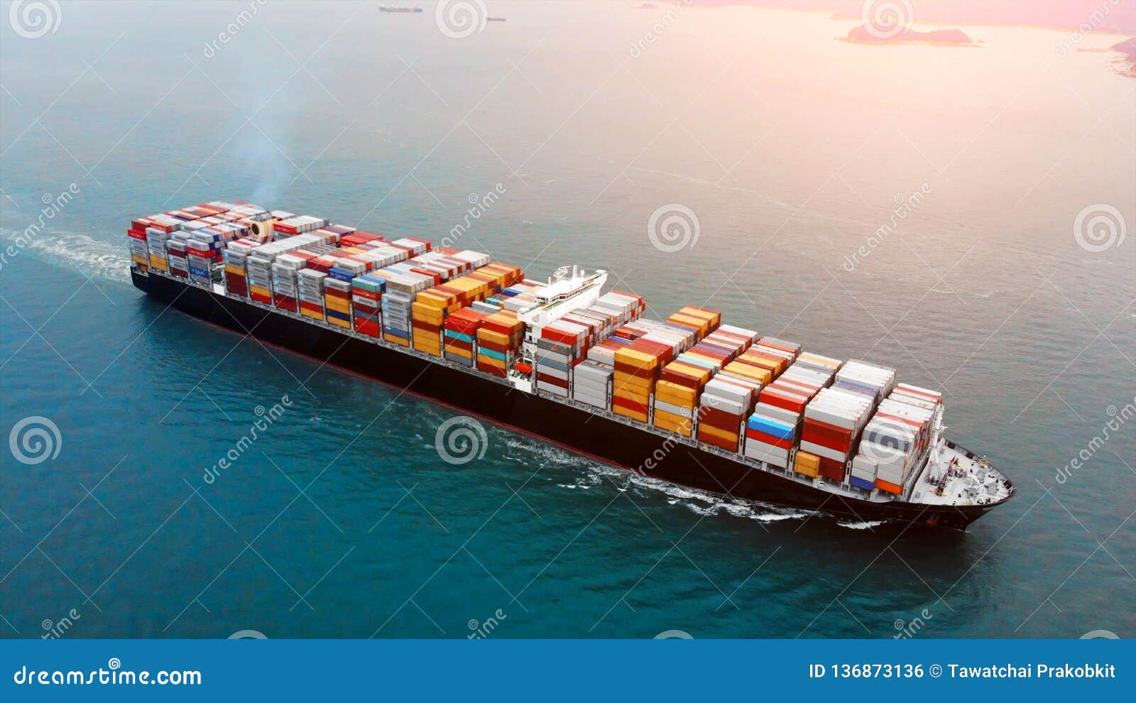 aerial view of cargo container ship on ocean