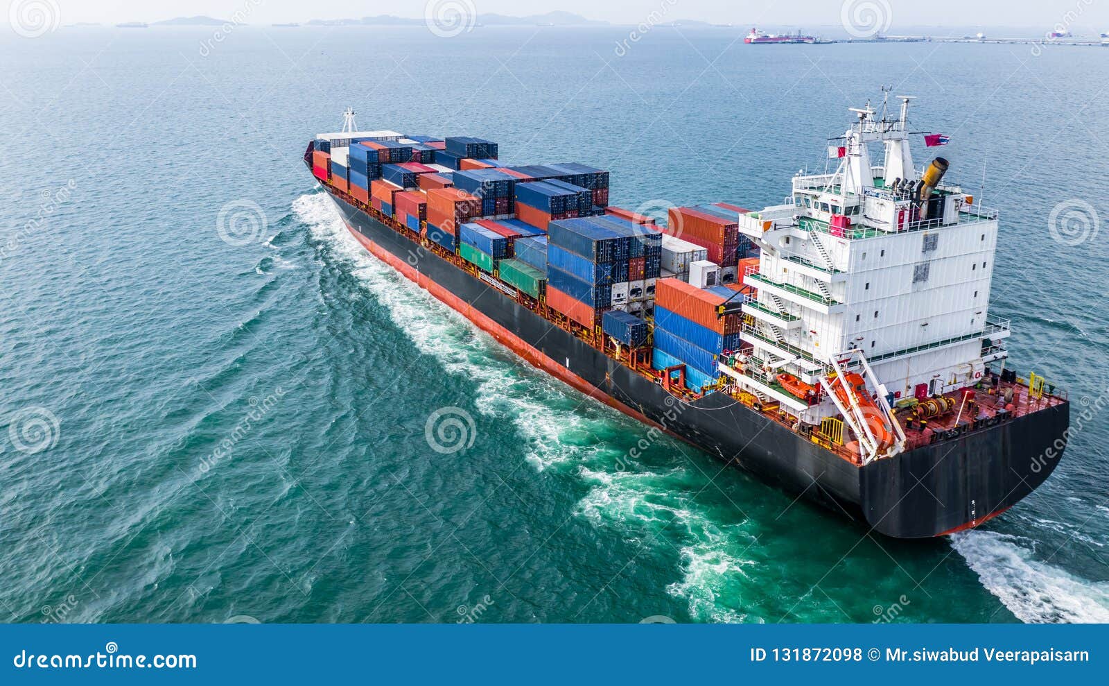 aerial view cargo container ship sailing, container cargo ship i