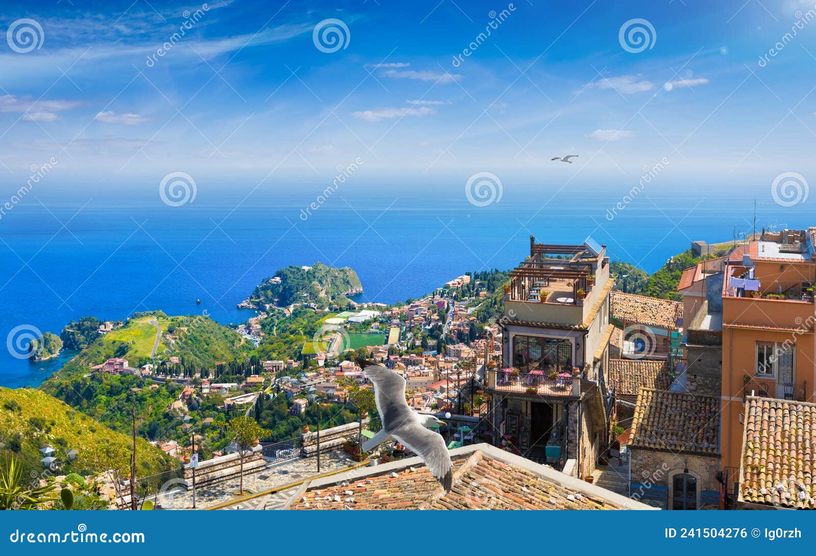 aerial view of castelmola and taormina in sicily, italy