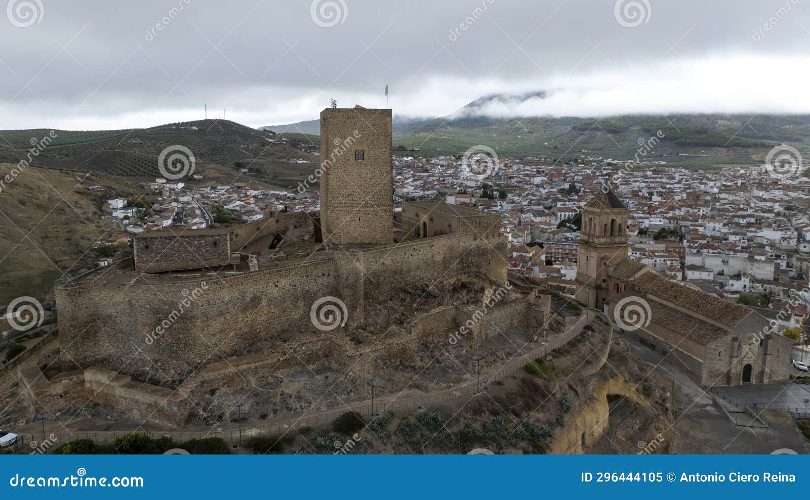 aerial view of the castle of alcaudete in the province of jaÃ©n, andalusia