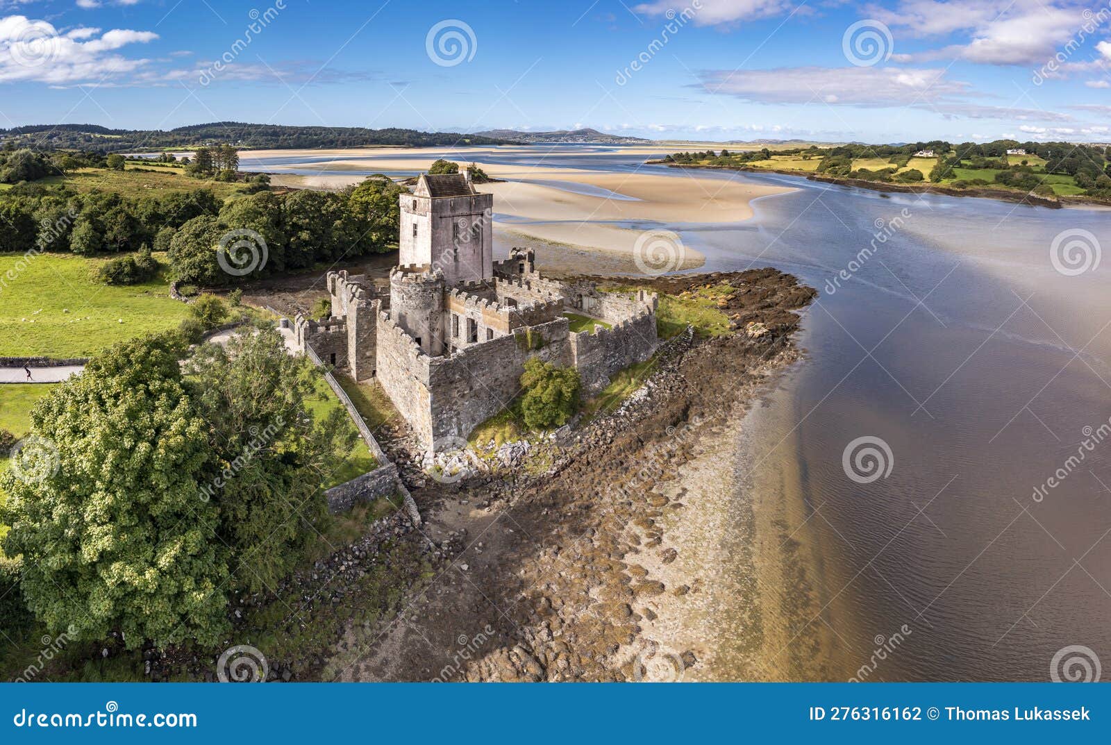 aerial view of castle dow and sheephaven bay in creeslough - county donegal, ireland