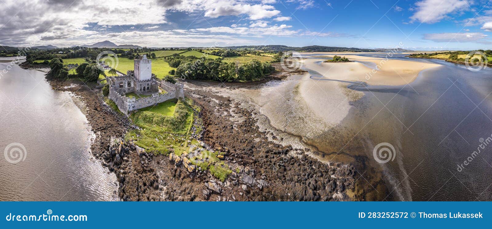 aerial view of castle dow and sheephaven bay in creeslough - county donegal, ireland