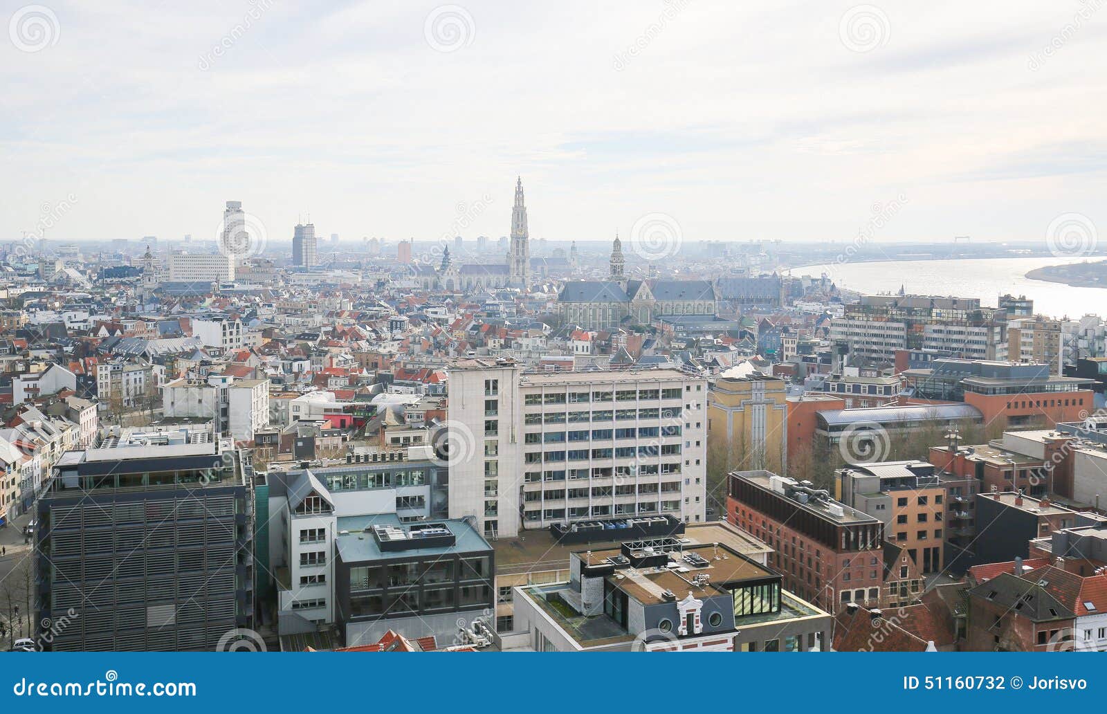 Aerial View On The Center Of Antwerp, Belgium Stock Photo ...