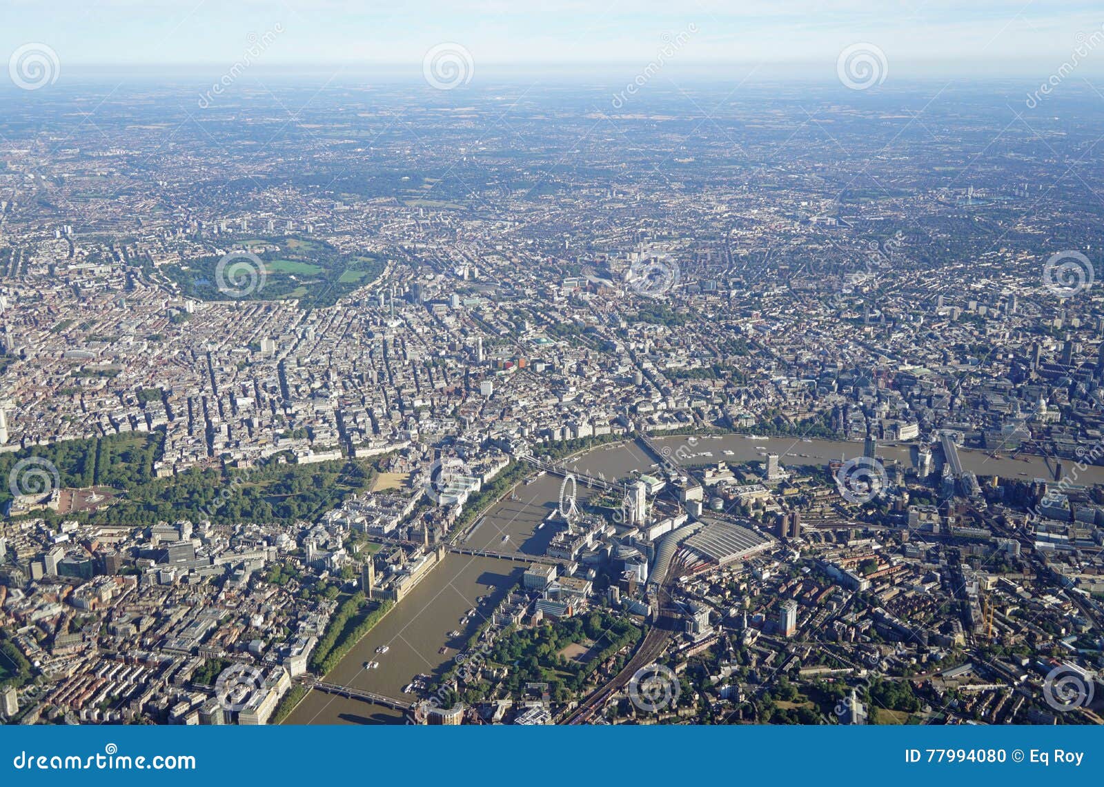 aerial view of central london and the river thames