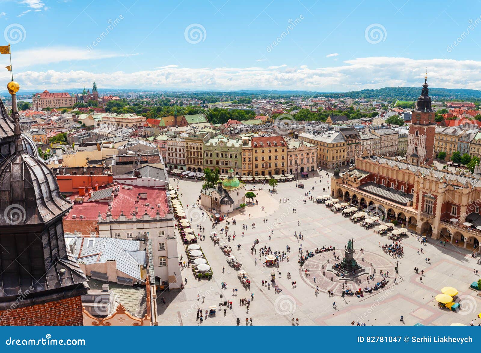 aerial view on the central square and sukiennice in krakow.