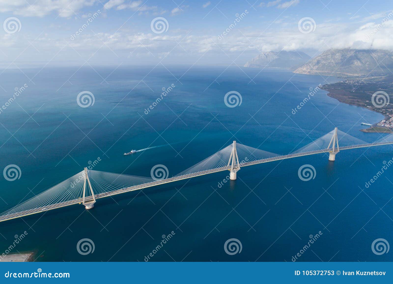 aerial view of the charilaos trikoupis bridge rio-antirio