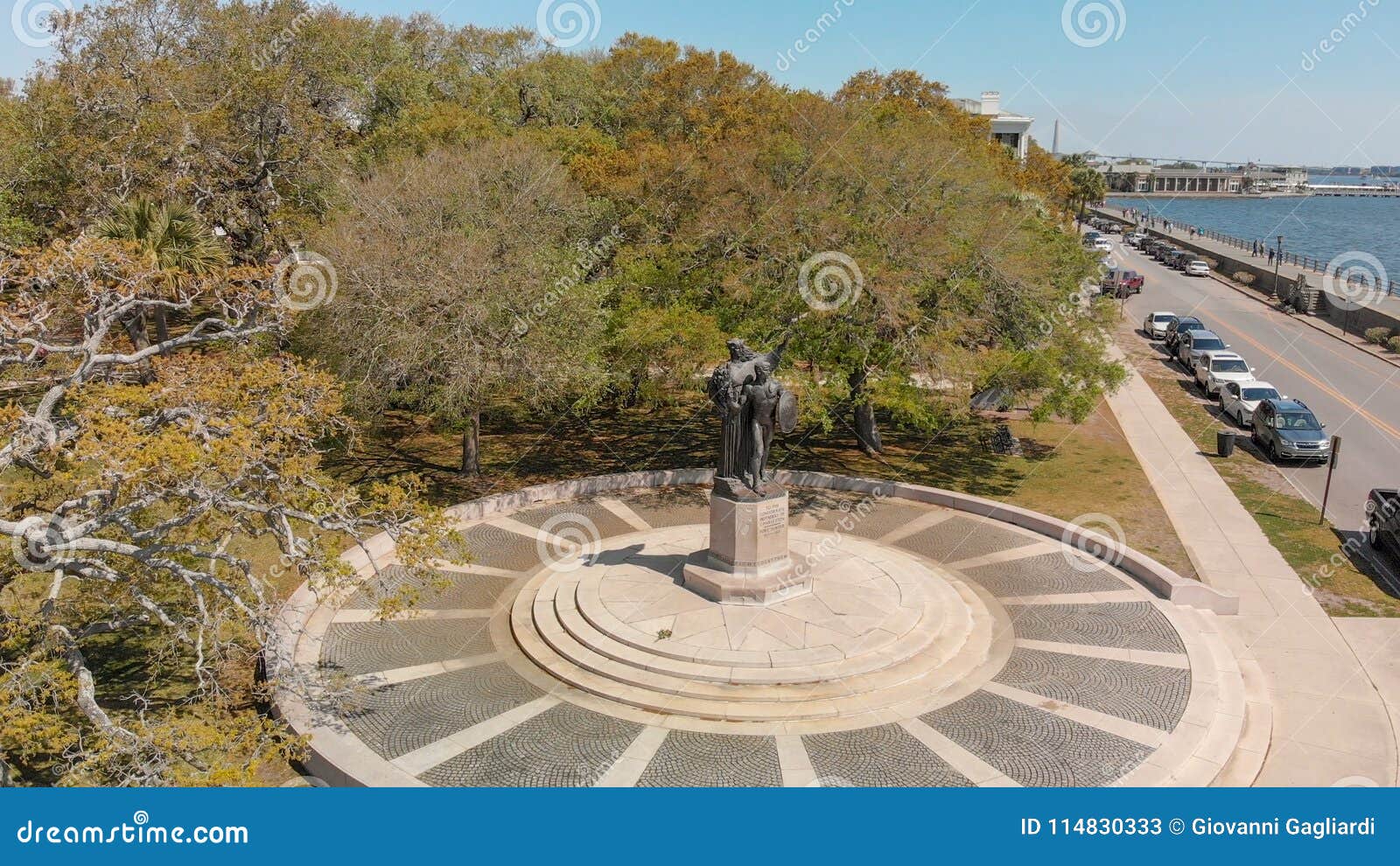 Aerial View of Charleston Square and Cityscape from the River, S Stock