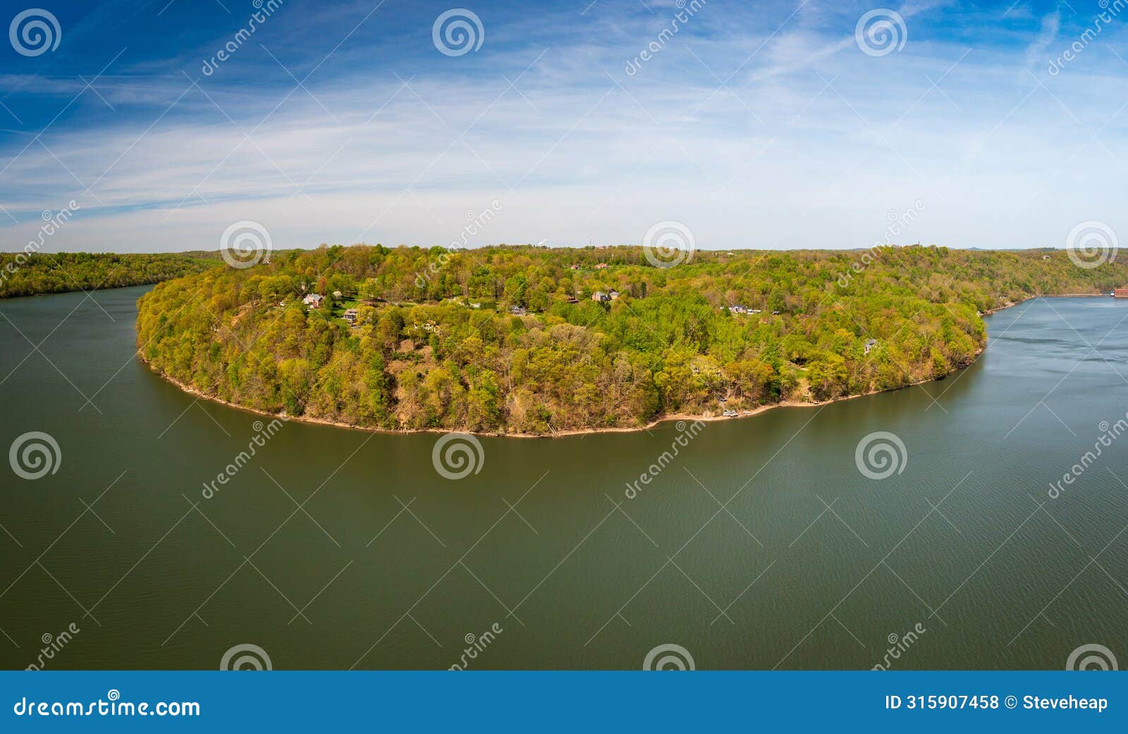 aerial view of cheat lake and the woodlands near morgantown