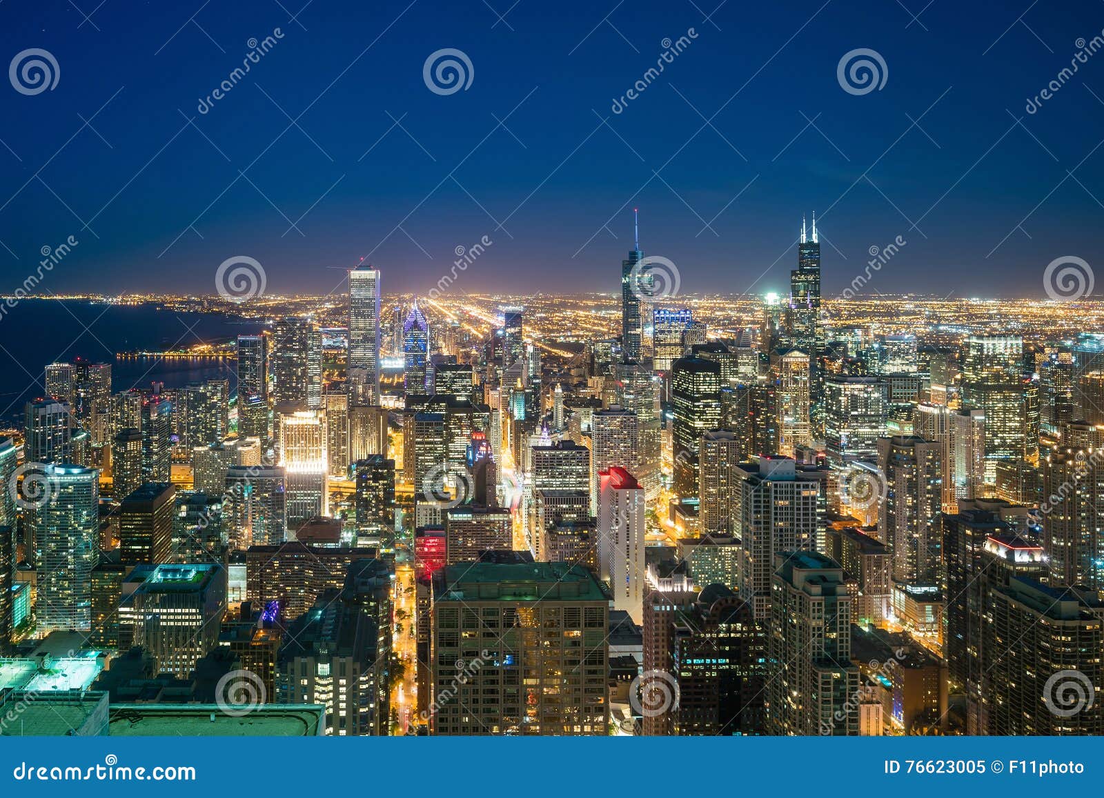 Aerial View Of Chicago Downtown Skyline At Sunset Stock Image Image