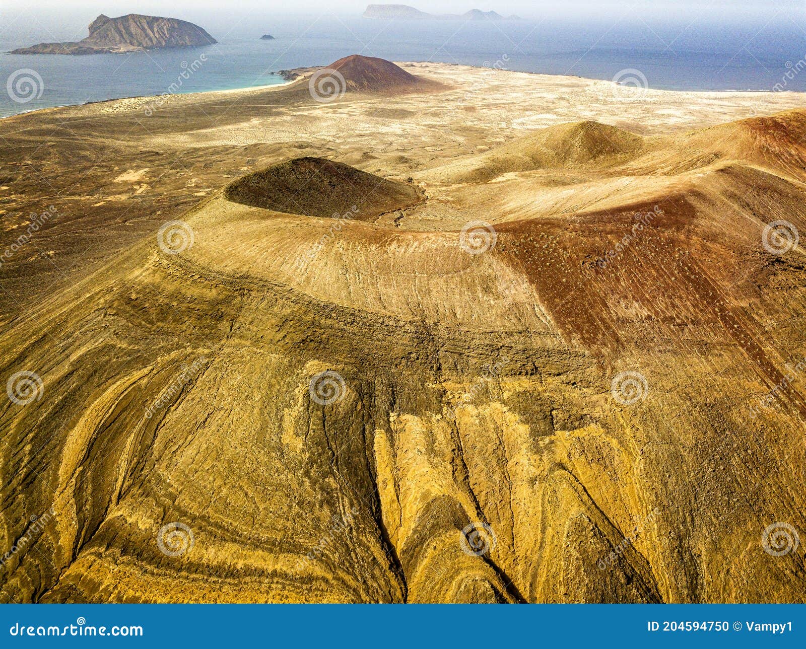 aerial view of chinijo archipelago of la graciosa, lanzarote, canary islands. spain. la aguja grande mountain