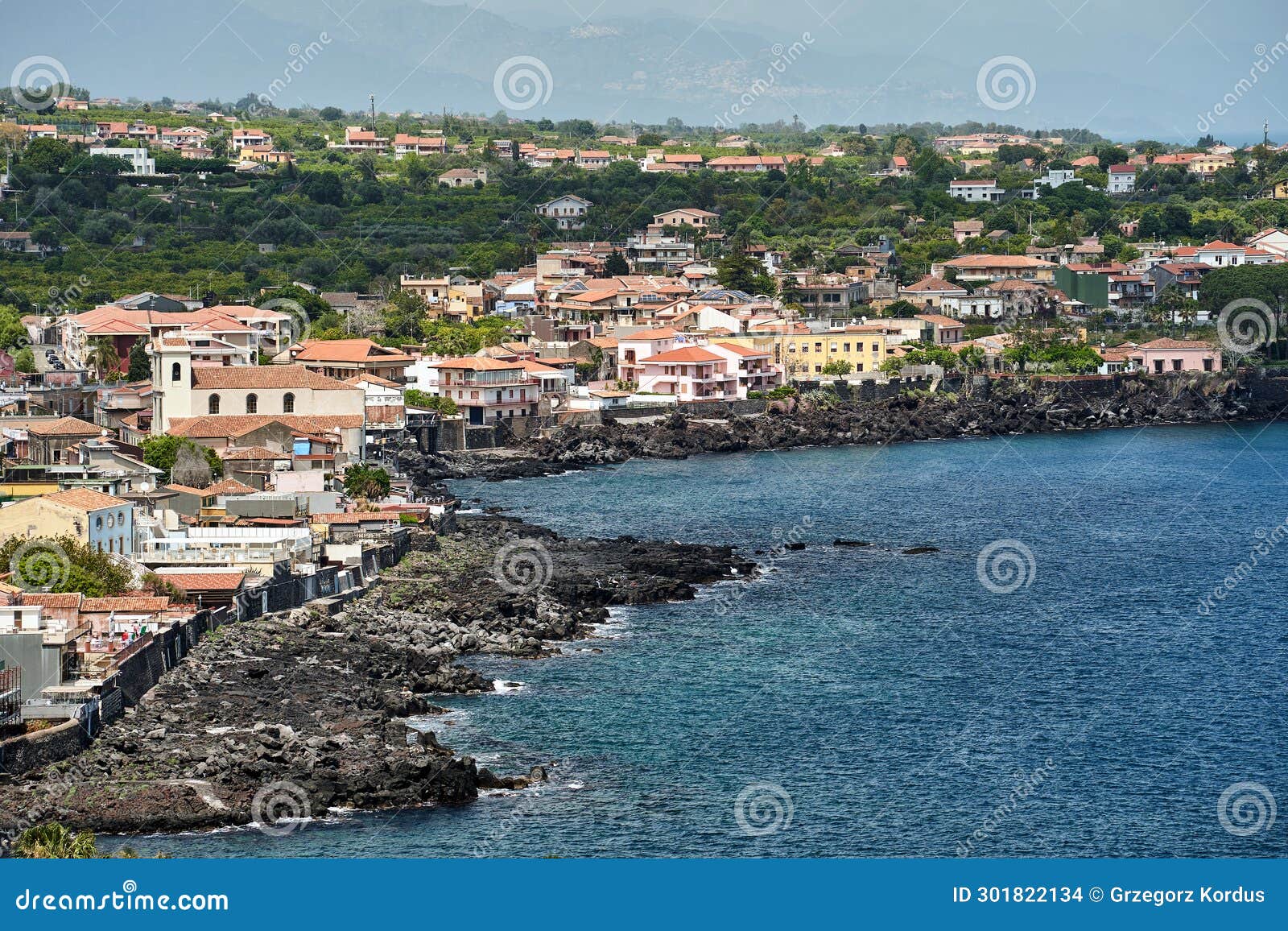 aerial view of the city aci castello on the island of sicily