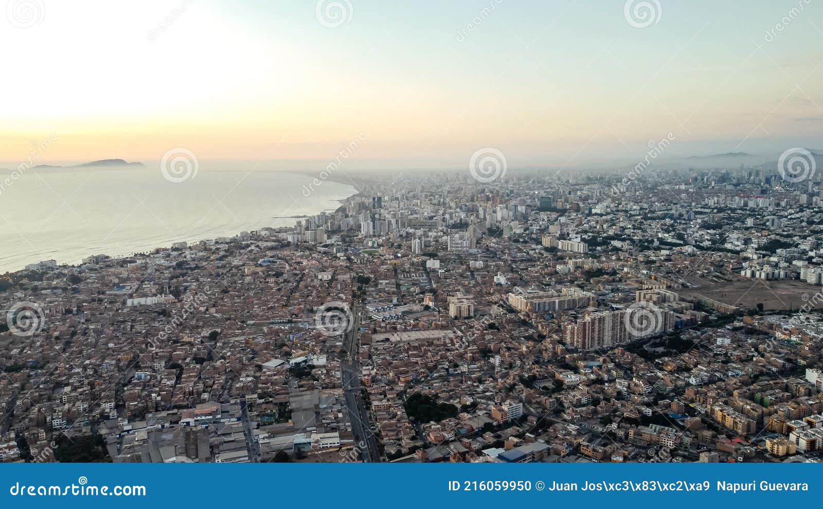 aerial view of the city of lima with the districts of miraflores, barranco and surco.