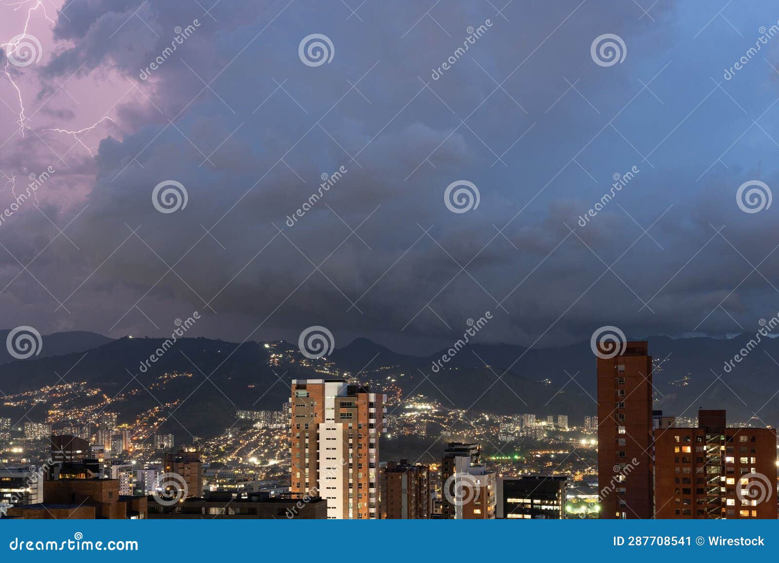 Aerial View Of The City Of Medellin Colombia At Night During A