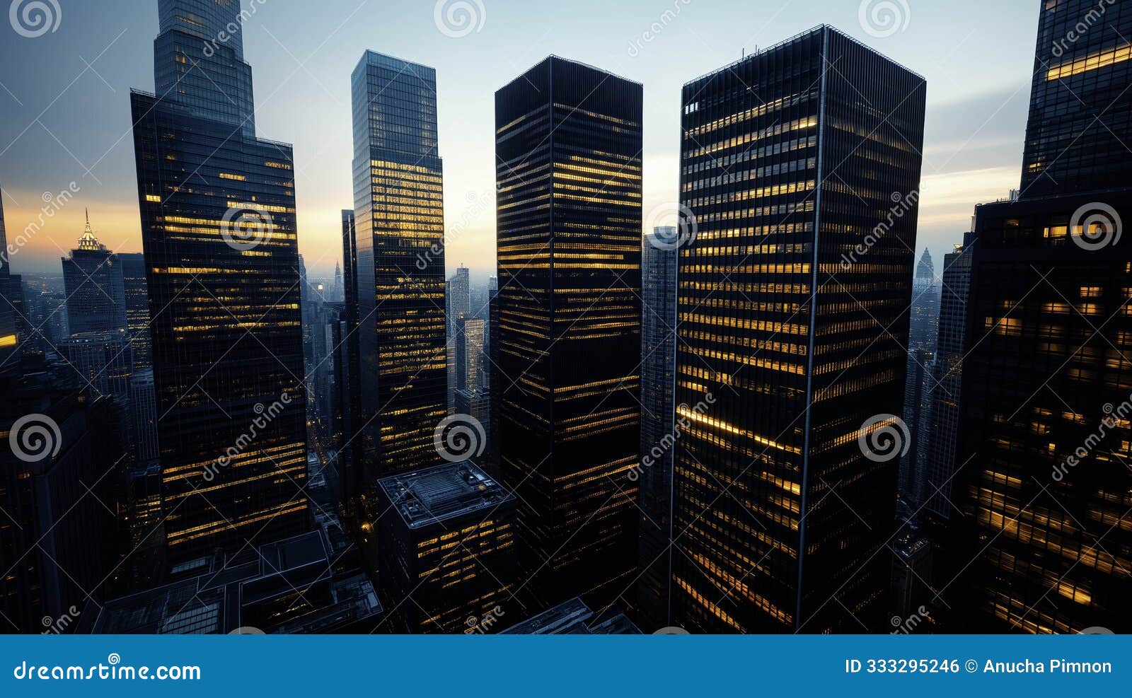 aerial view of city skyscrapers at night generative ai 
