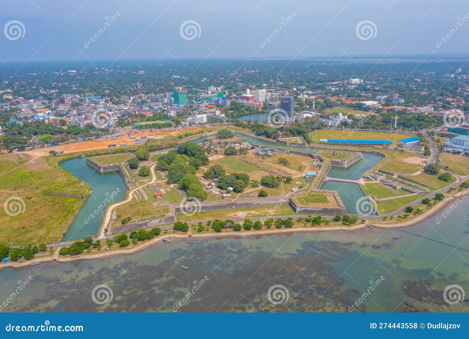 Aerial View Of Coast Of Jaffna And Old Military Fortress In Sri Stock