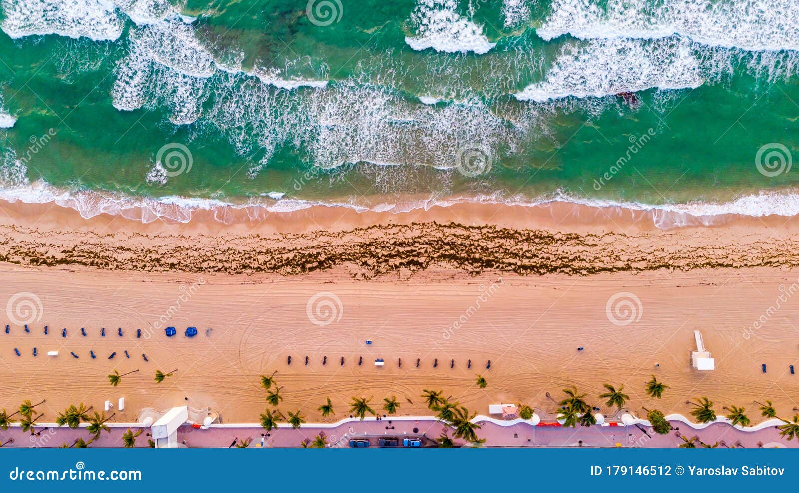 Aerial View on Coast Line, Atlantic Ocean Waves and Public Beach at ...