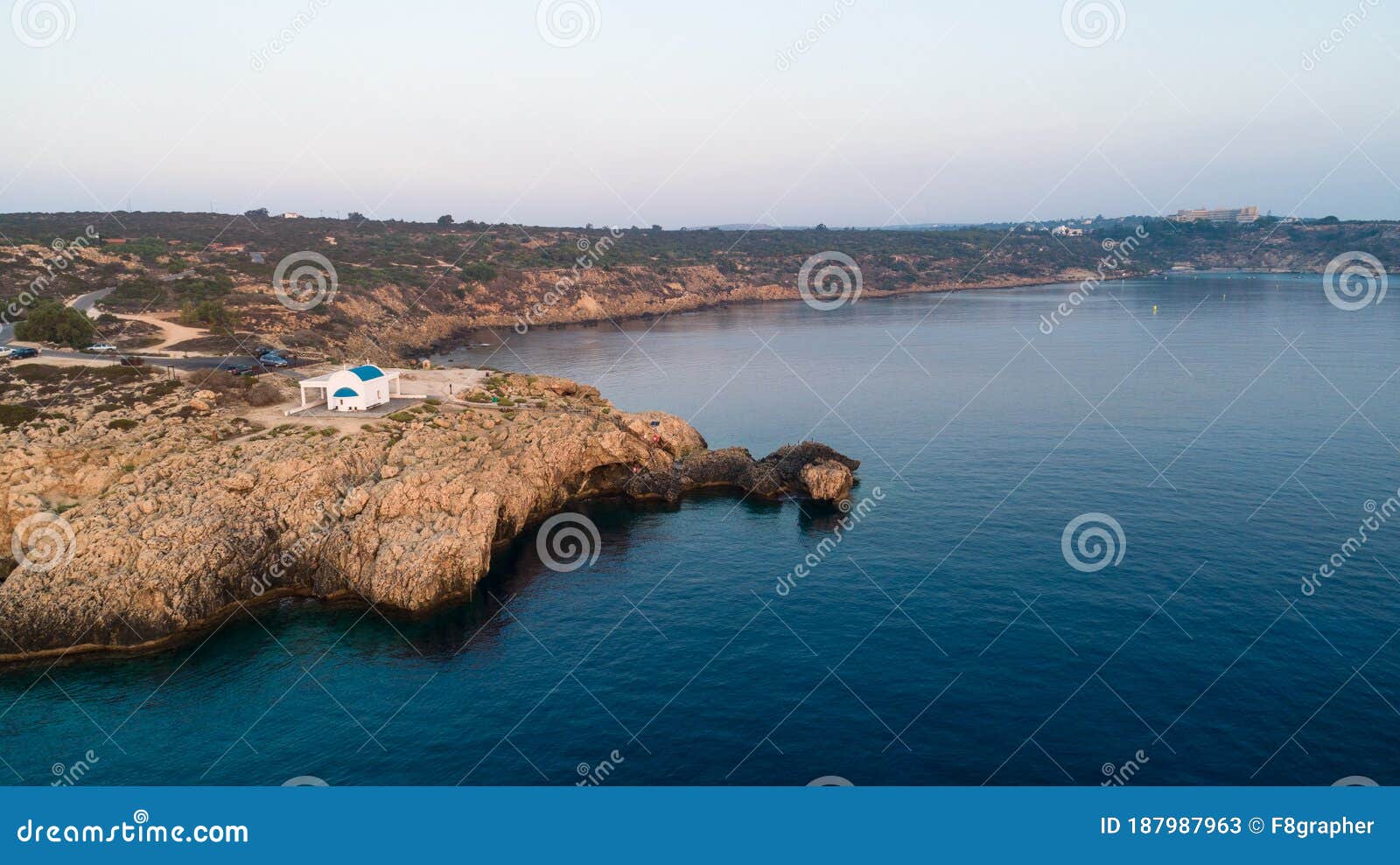 aerial agioi anargyroi chapel, cavo greco, cyprus