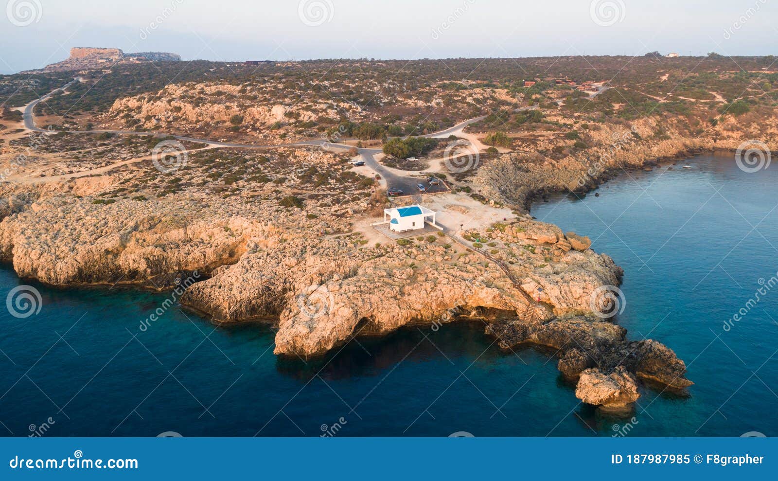 aerial agioi anargyroi chapel, cavo greco, cyprus