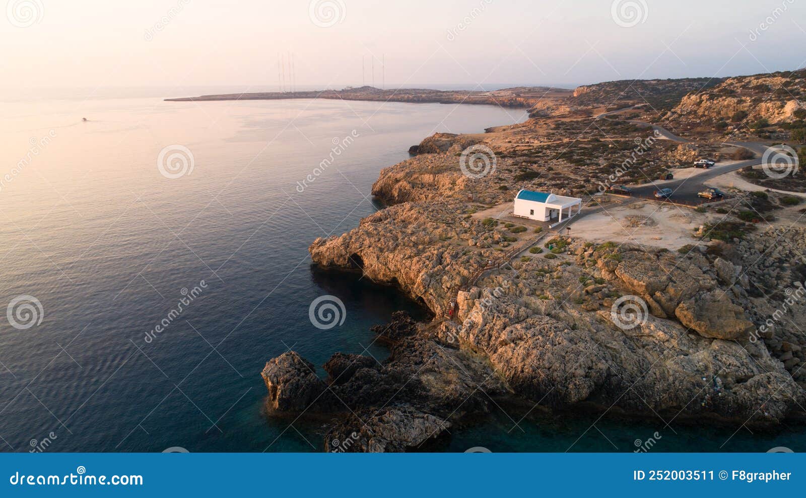 aerial agioi anargyroi chapel, cavo greco, cyprus