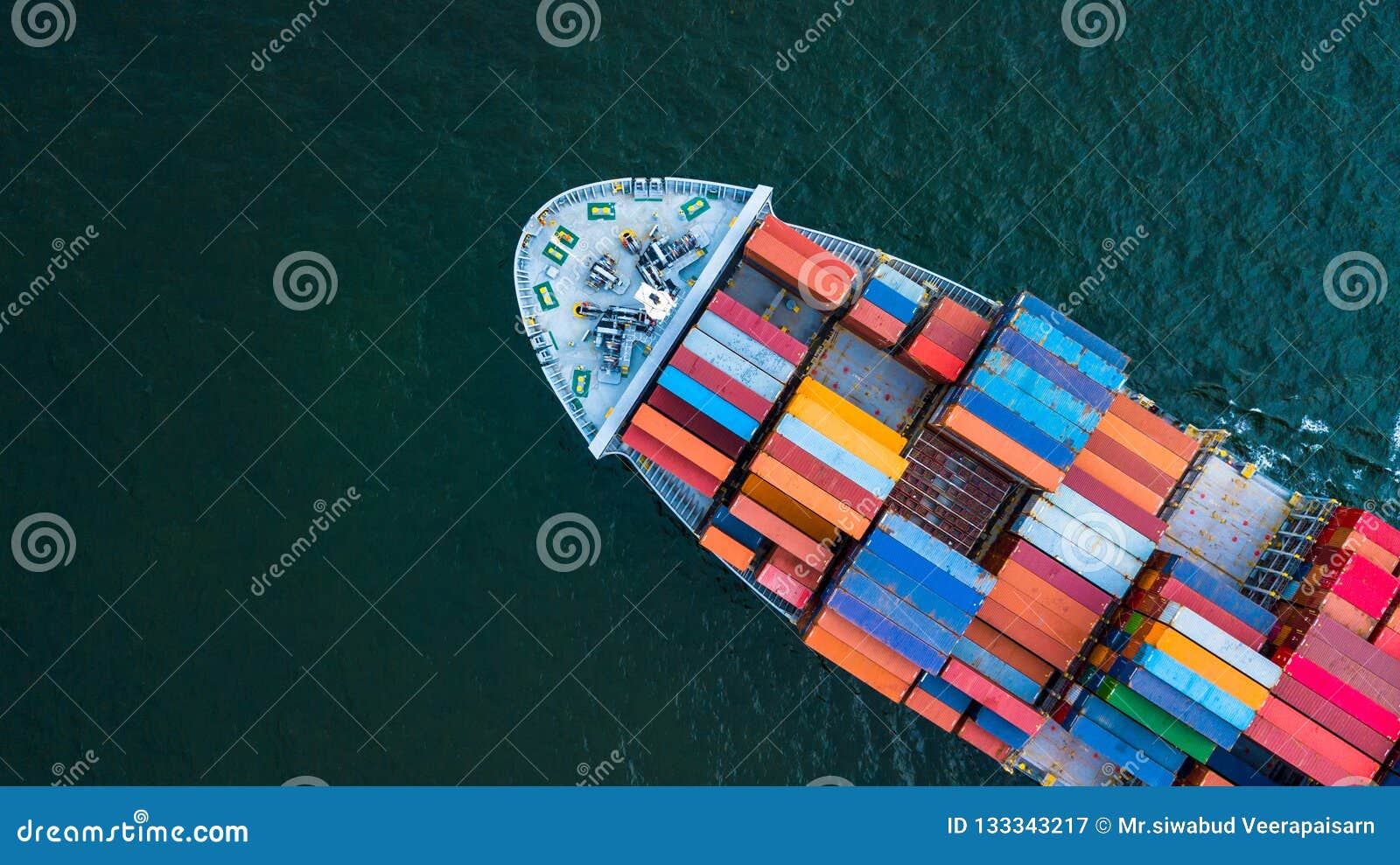 aerial view container cargo ship, business freight shipping international by container cargo ship in the open sea.
