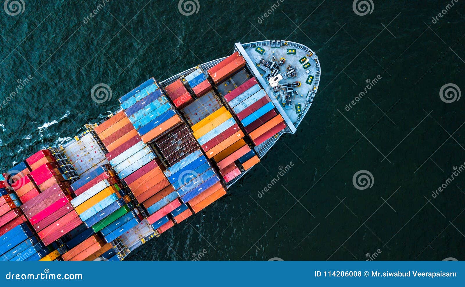 aerial view container cargo ship import and export business, top