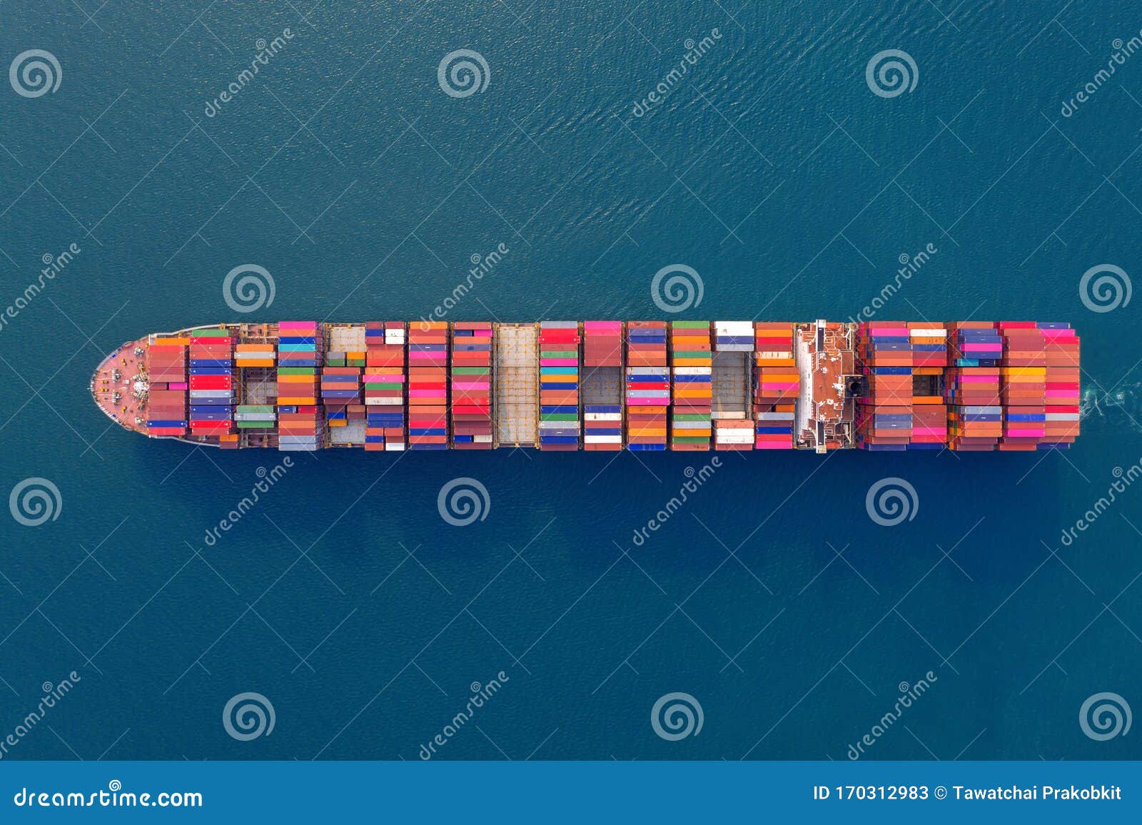 aerial view of container cargo ship in sea.