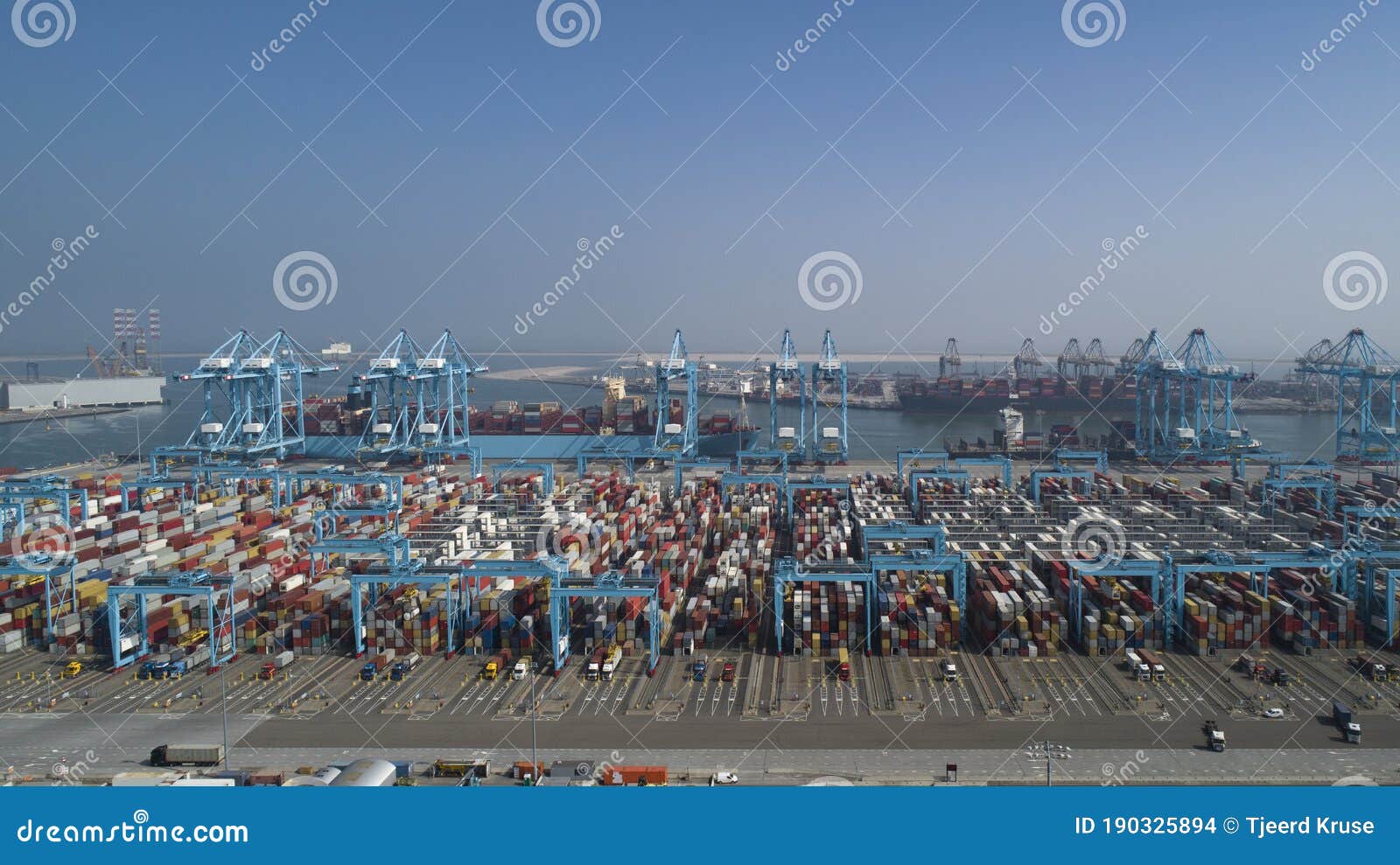 aerial view of container terminal in the harbor maasvlakte, netherlands