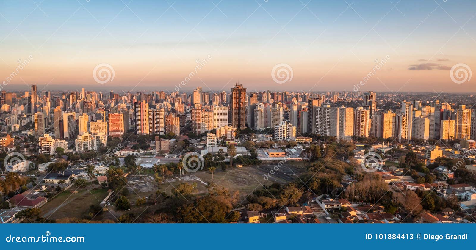 aerial view of curitiba city at sunset - curitiba, parana, brazil