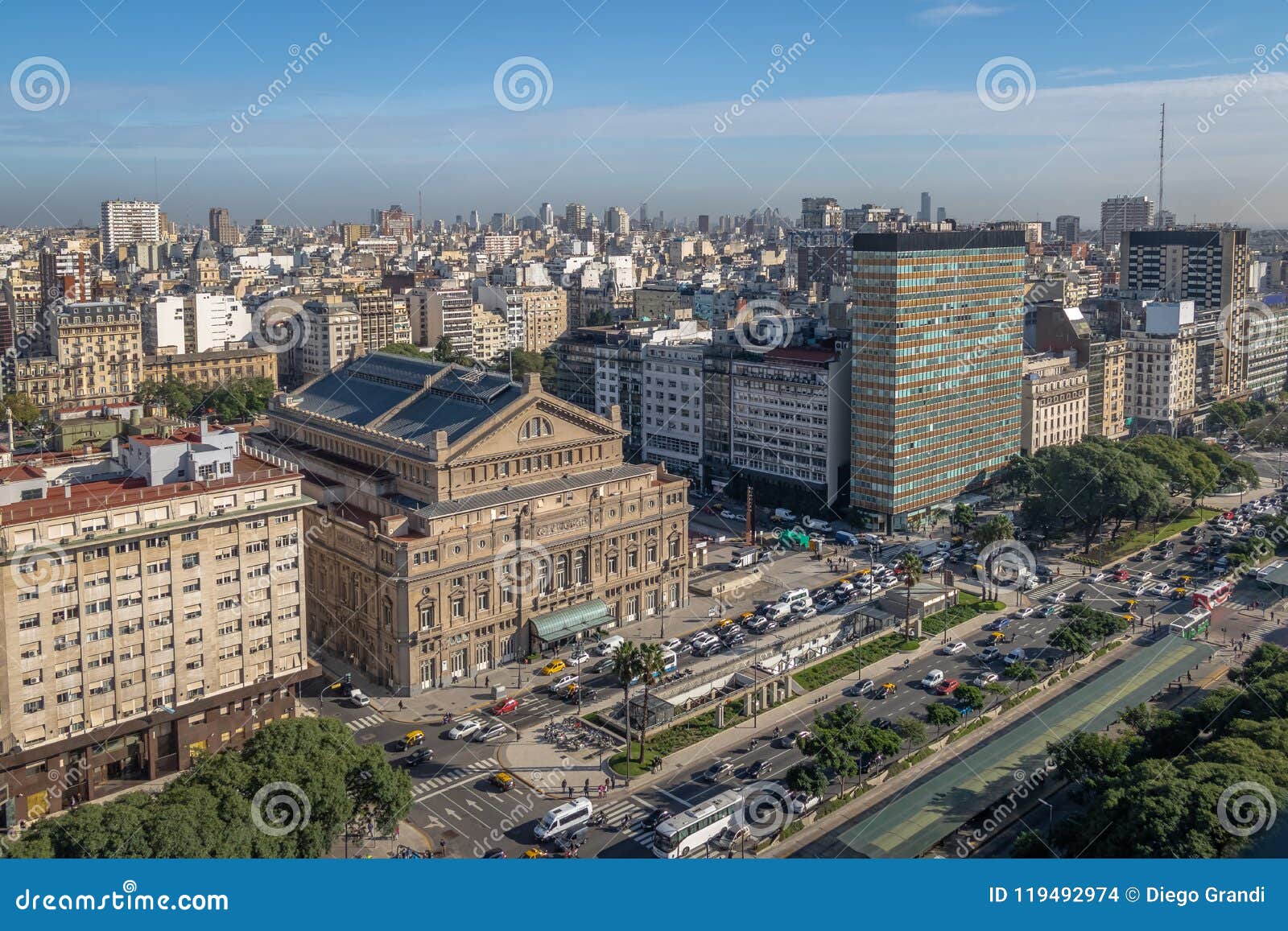 aerial view of 9 de julio avenue - buenos aires, argentina