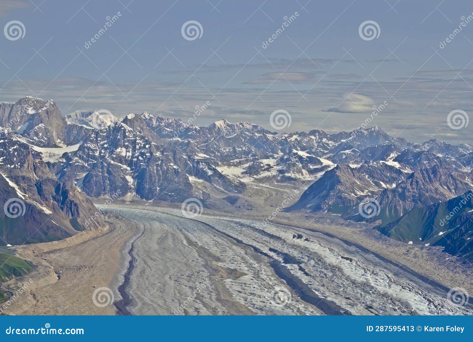 aerial view of denali mountain range and glaciers, denali national park, alaska