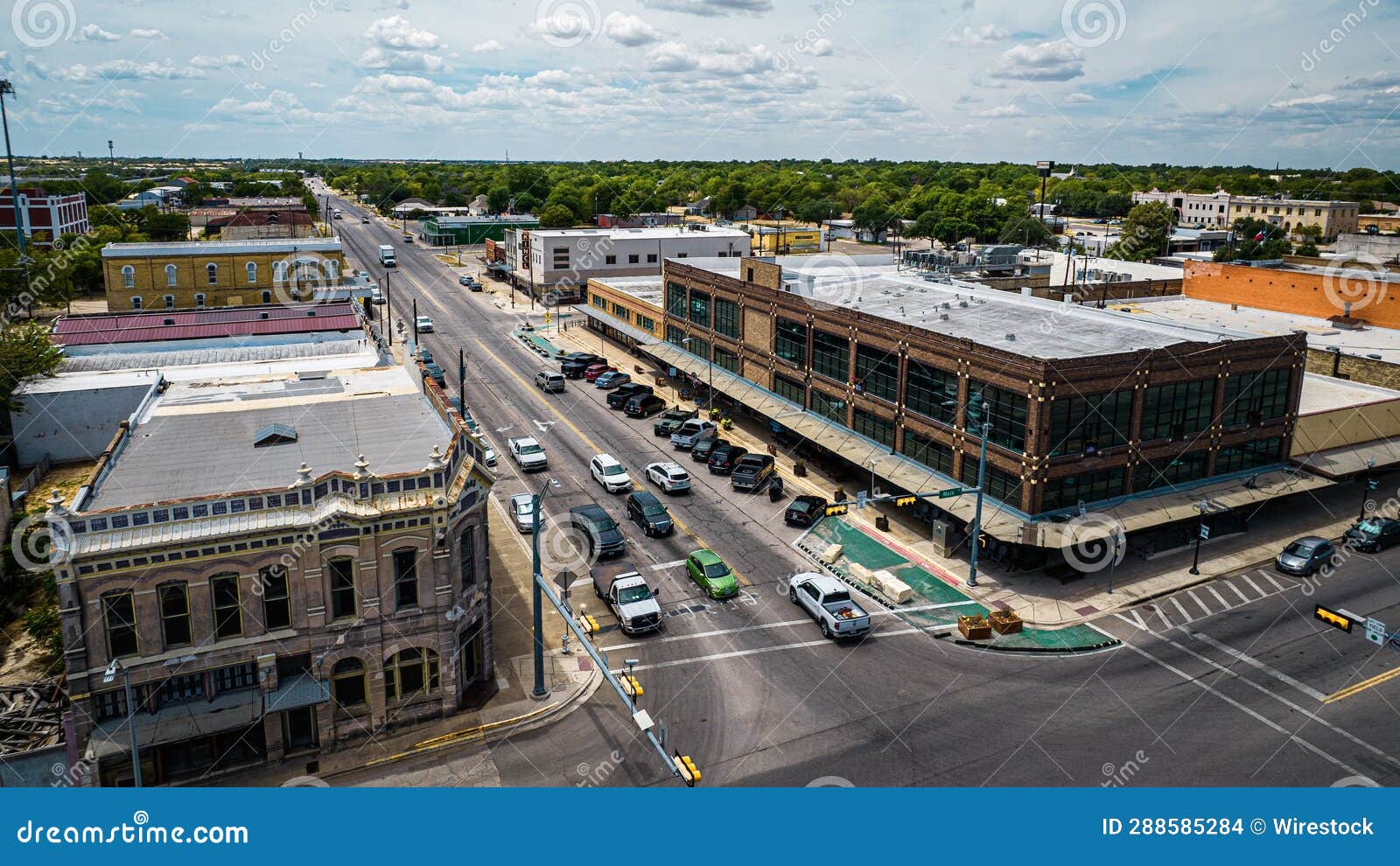 Aerial View of Downtown Taylor, Texas, with the Cityscape Editorial