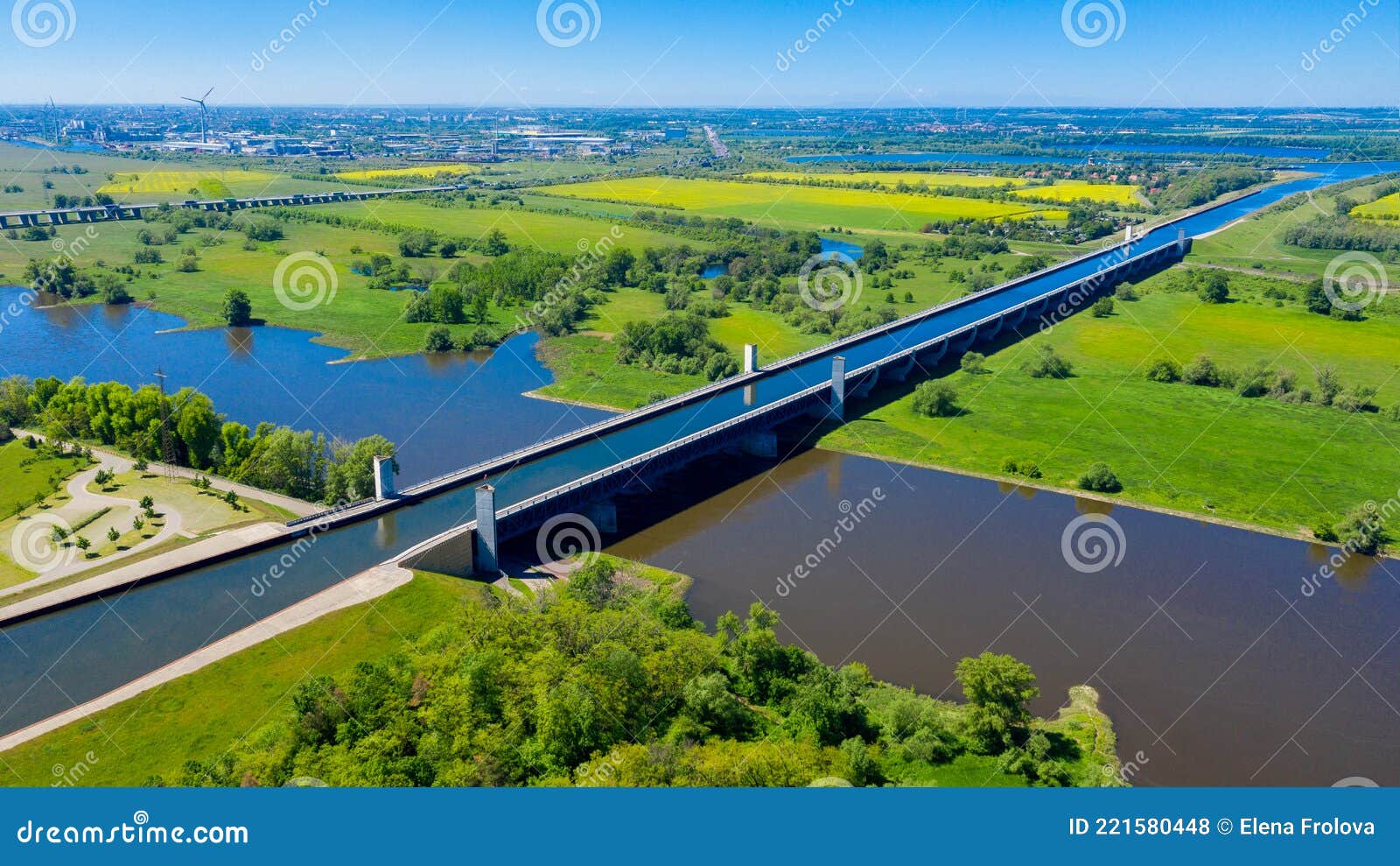Aerial View from the Drone of Magdeburg Water Bridge, Germany Stock