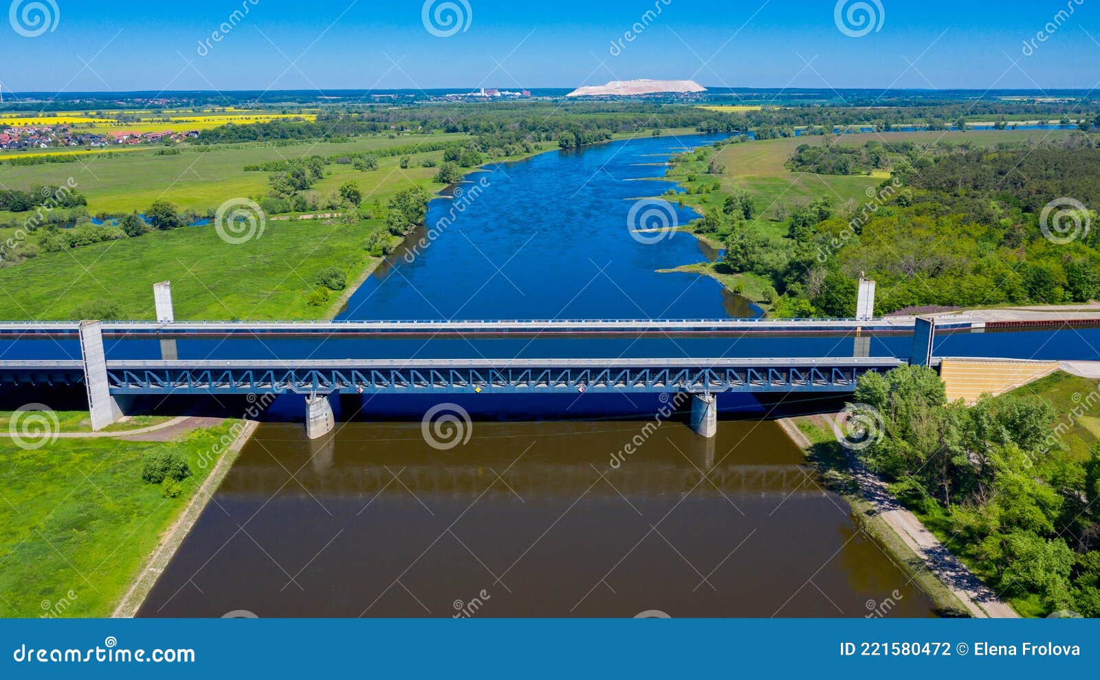 Aerial View from the Drone of Magdeburg Water Bridge, Germany Stock