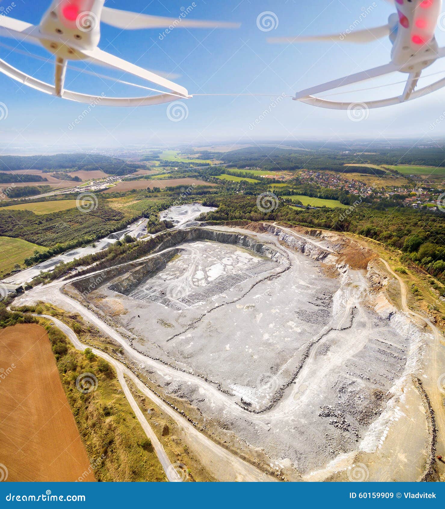 aerial view from drone to opencast mine.