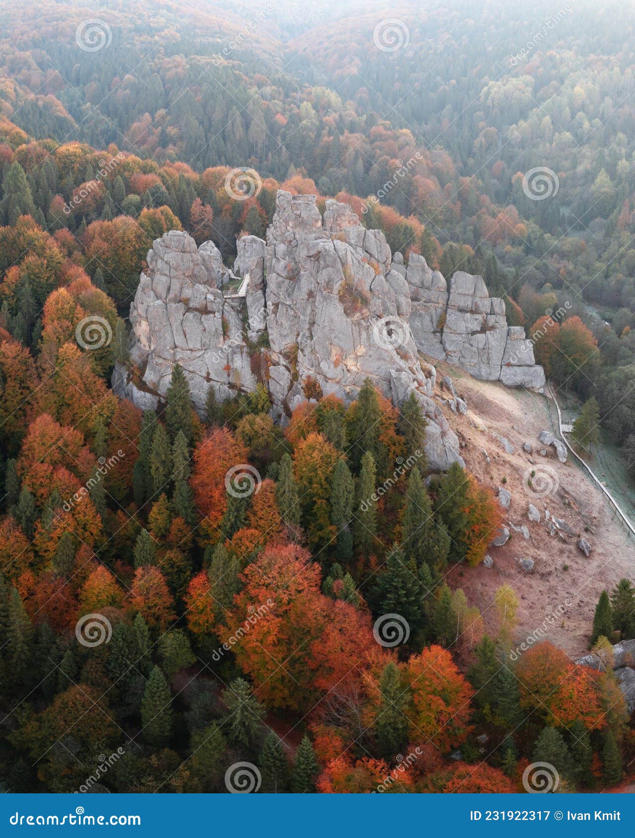 aerial view from drone to tustan fortress