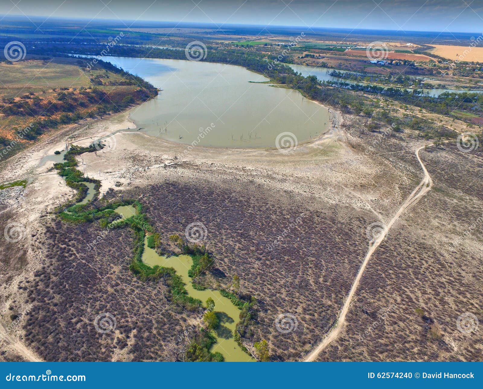 aerial view of drought affected wetlands river murray
