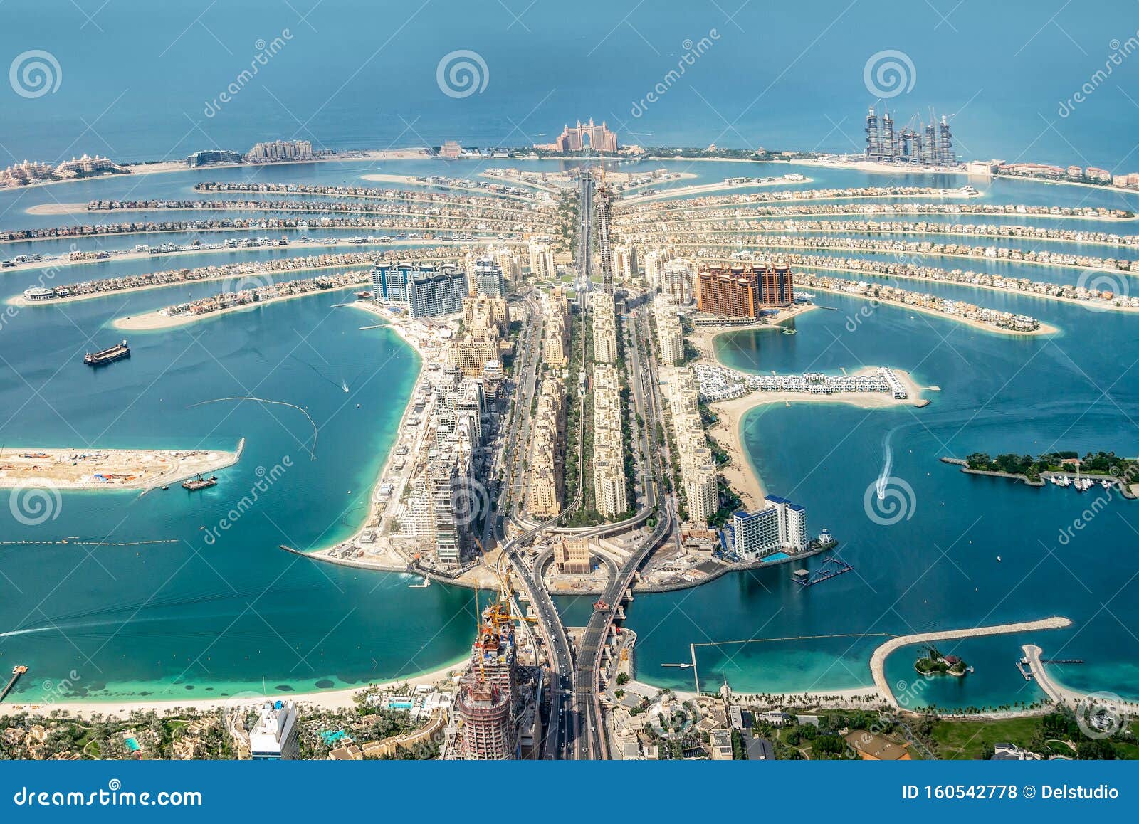 aerial view of dubai palm jumeirah island, united arab emirates