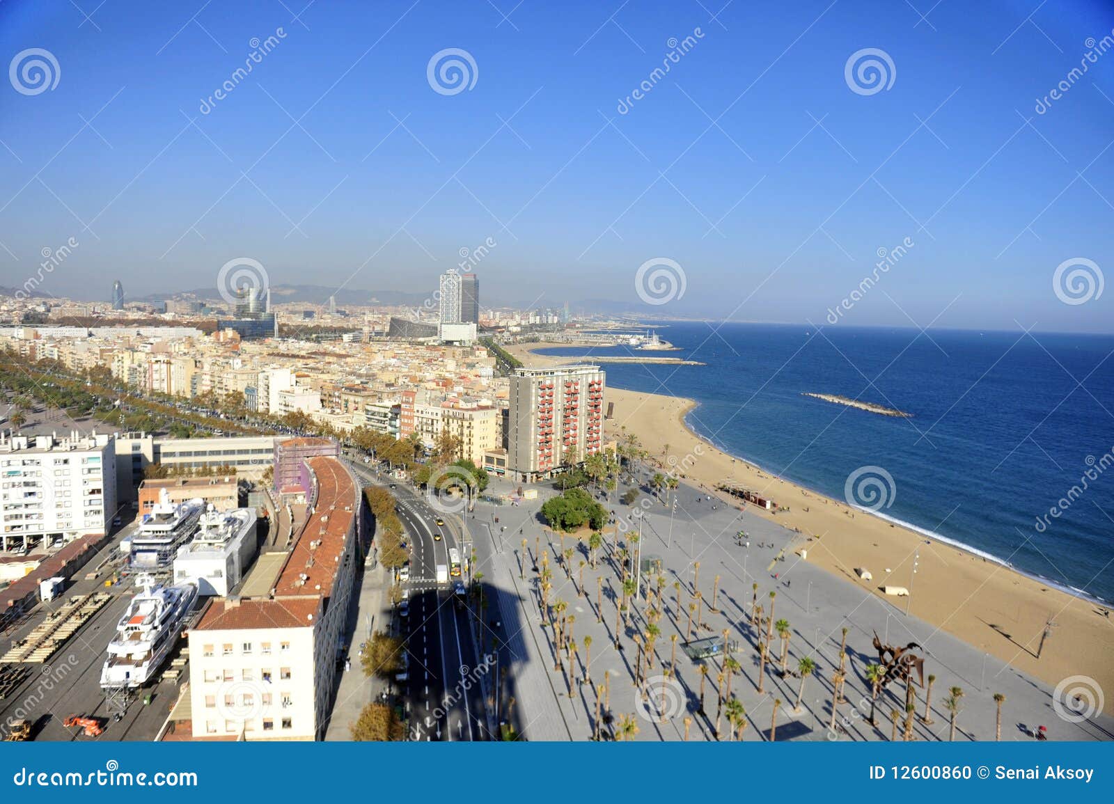 aerial view of east barcelona, spain coast line