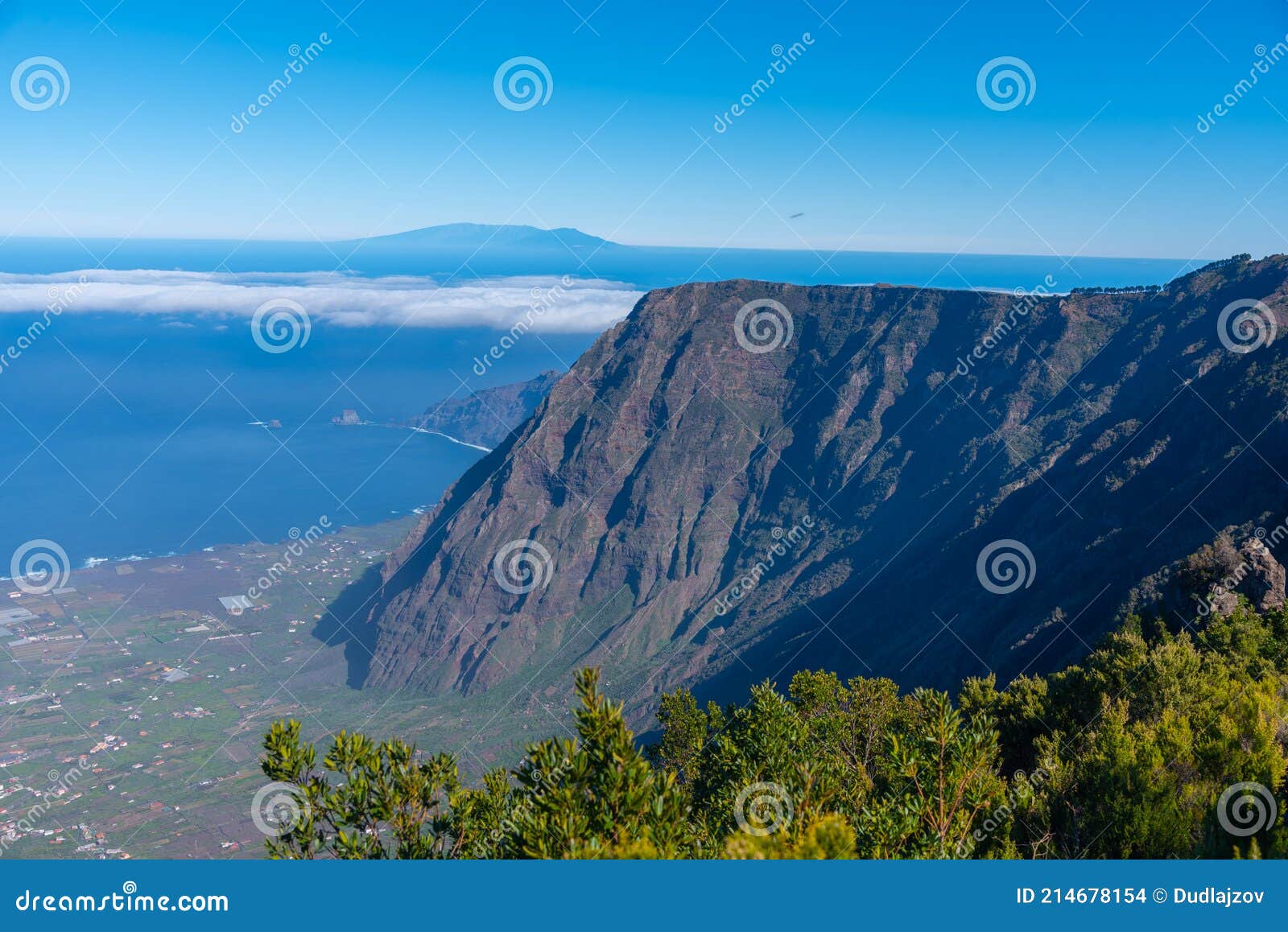 aerial view of el golfo valley from mirador de la llania at el hierro, canary islands, spain