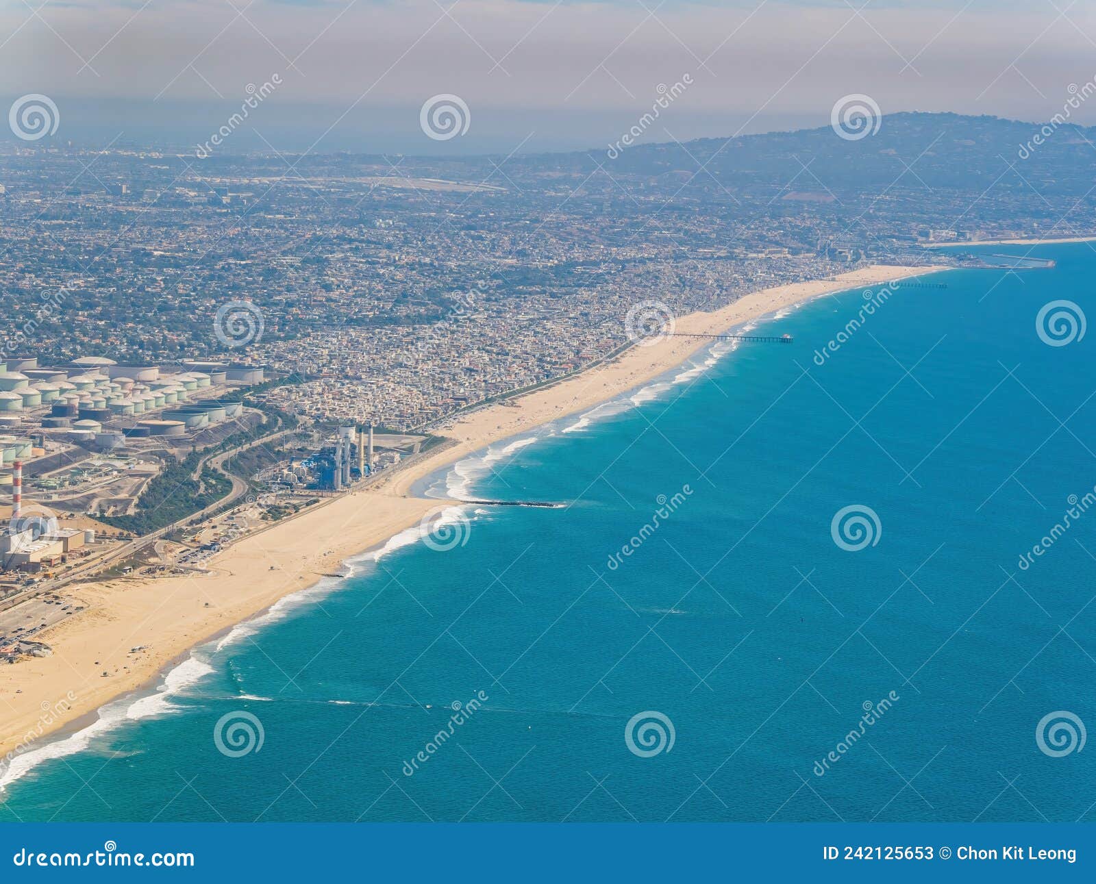 aerial view of the el segundo beach and downtown area