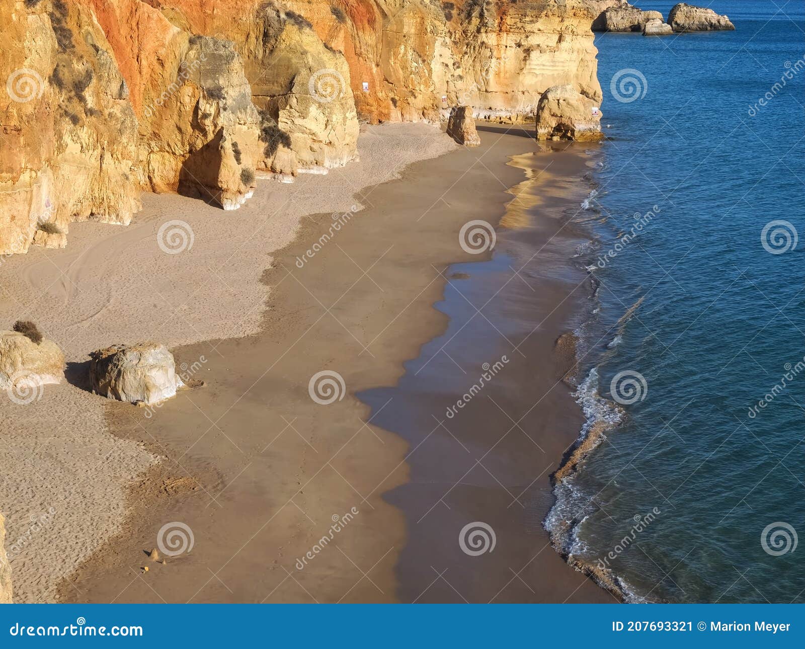 aerial view of praia alemao in portimao at the algarve coast of portugal
