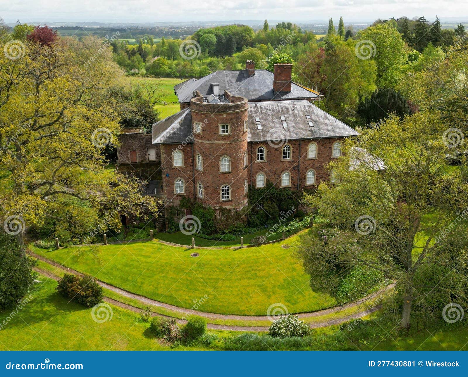 Aerial View of Enmore Castle in England Surrounded by Greenery