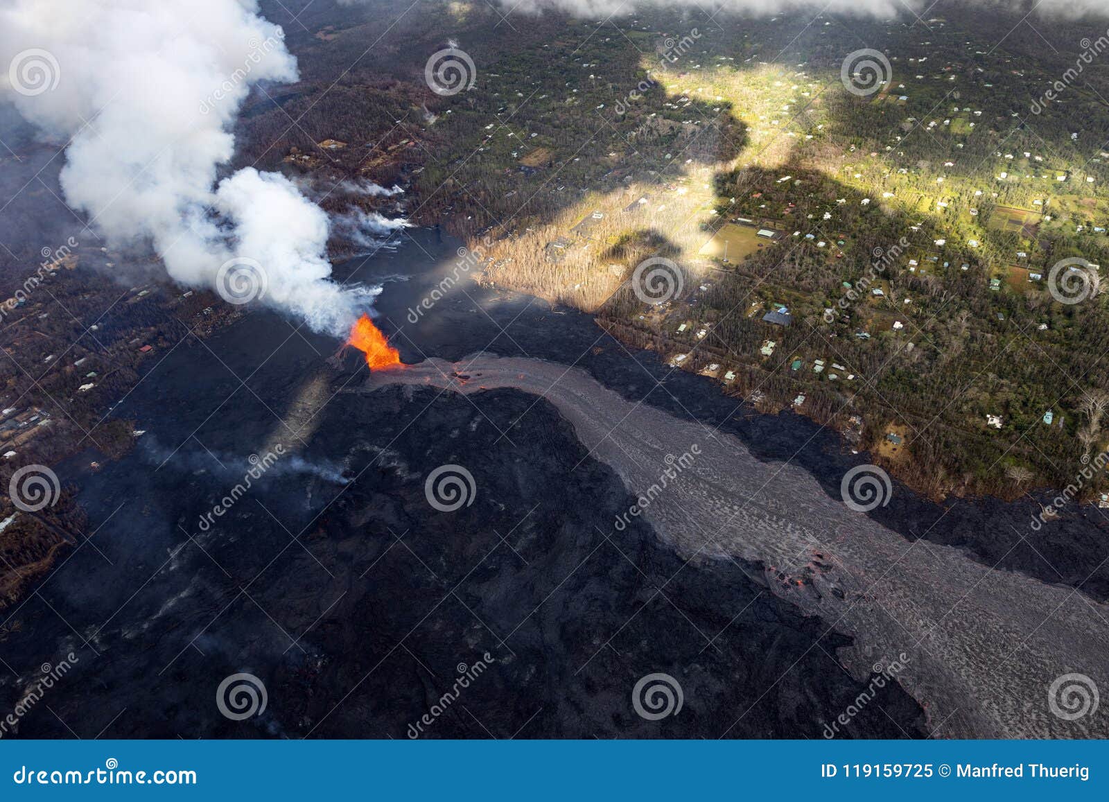 aerial view of the eruption of the volcano kilauea on hawaii