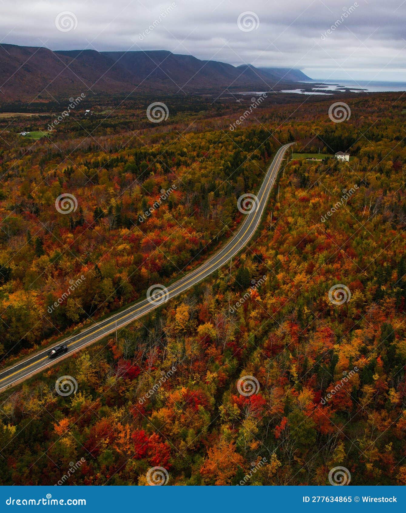 Aerial View Of The Fall Colors Of The Cabot Trail In Cape Breton Nova Scotia Canada Stock