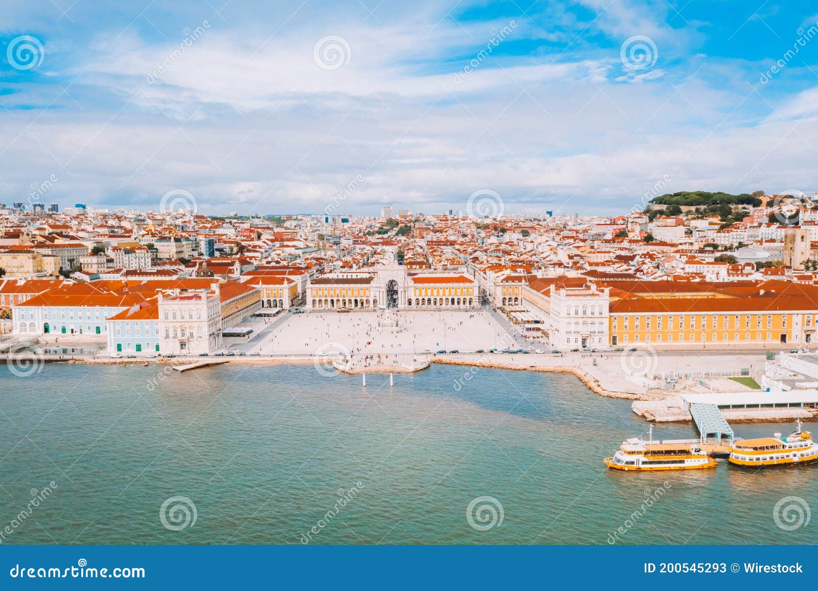aerial view of the famous praca do comercio (commerce square) in lisbon, portugal