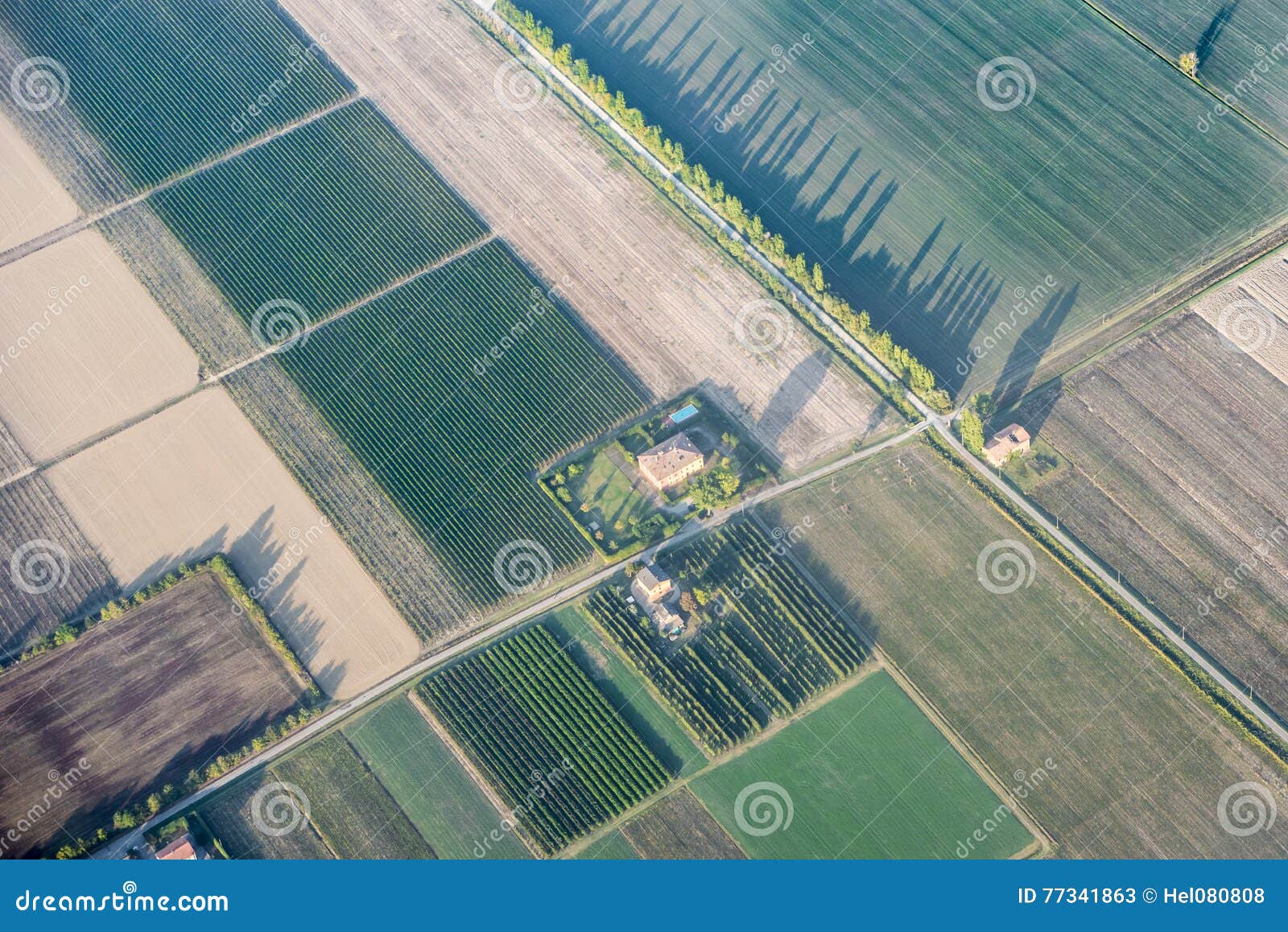 aerial view fields po basin italy