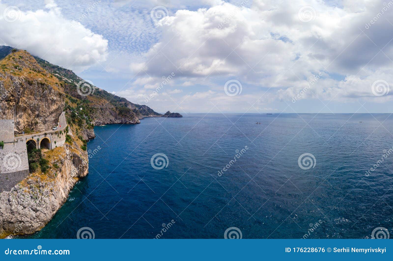 aerial view of fiordo di furore beach. incredible beauty panorama of a paradise. the rocky seashore of southern italy. sunny