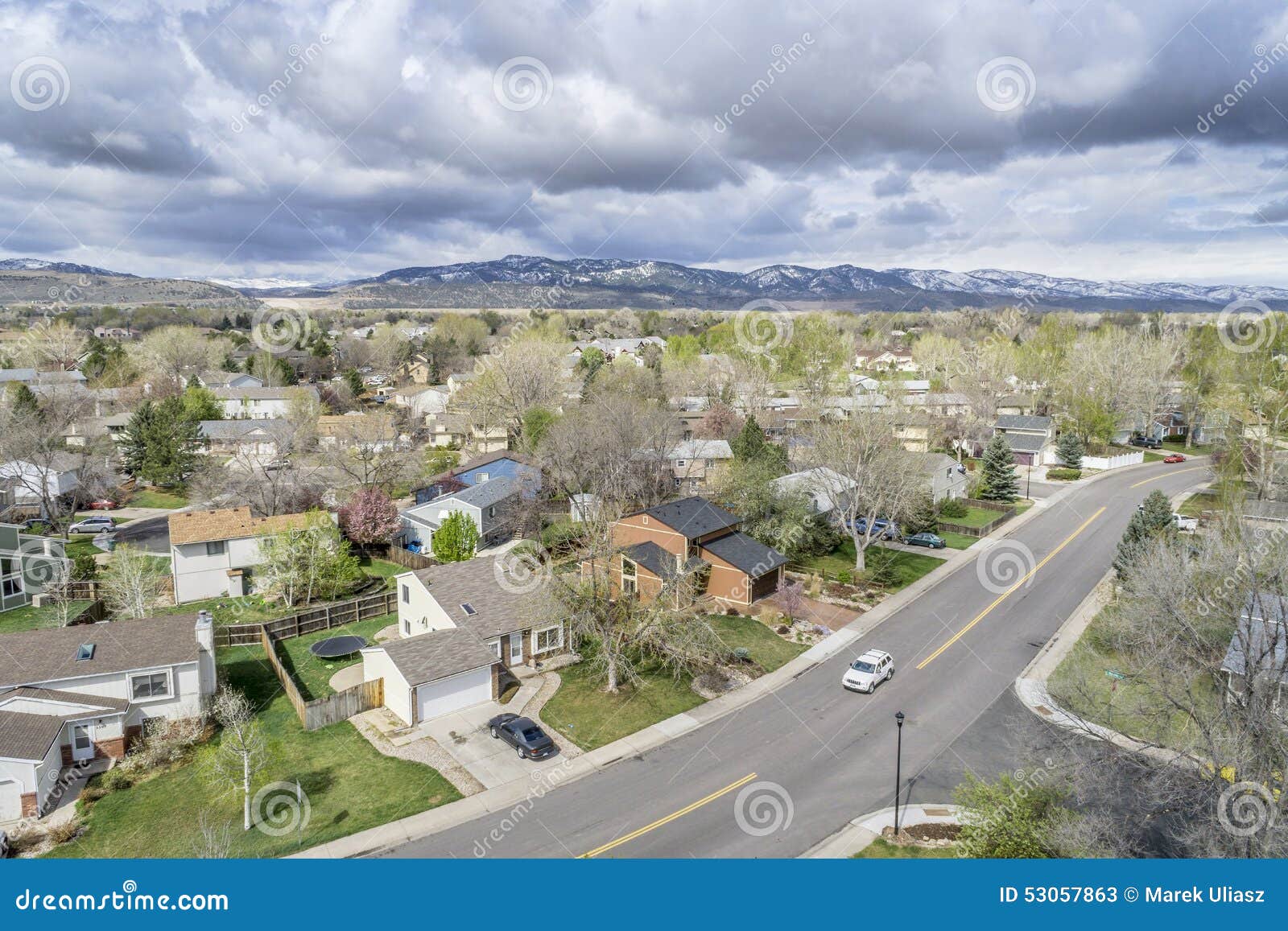 aerial view fort collins colorado co usa april typical residential neighborhood along front range rocky mountains 53057863