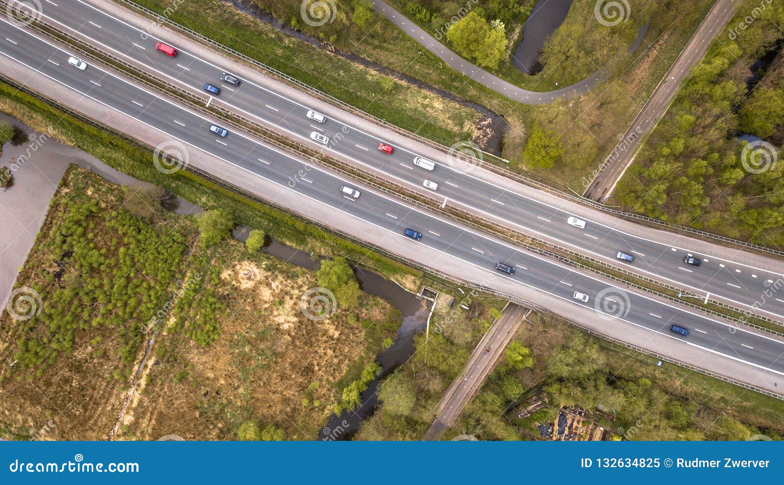 Aerial View of Four Lane Motorway Stock Image - Image of park, river ...