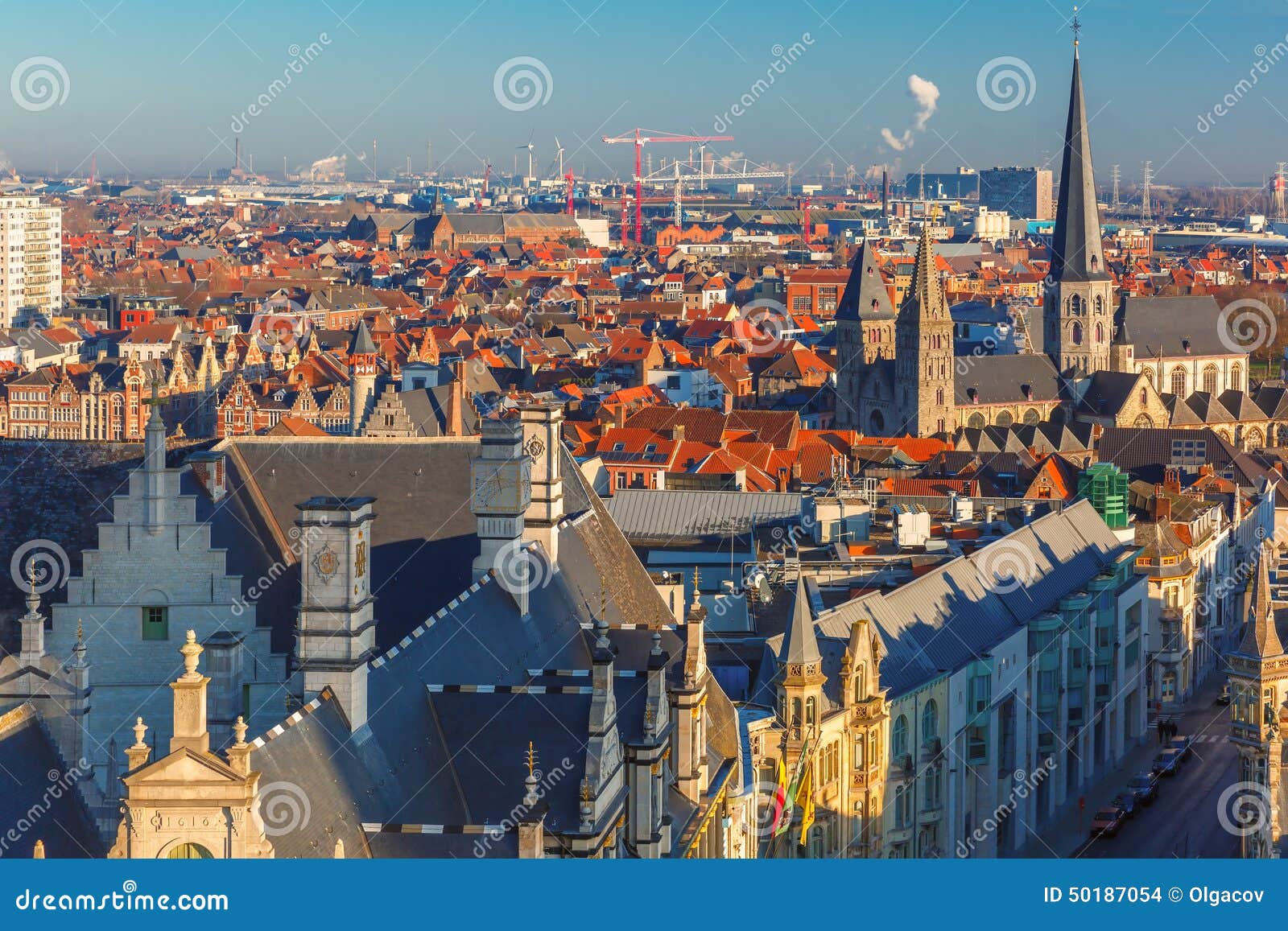 aerial view of ghent from belfry, belgium